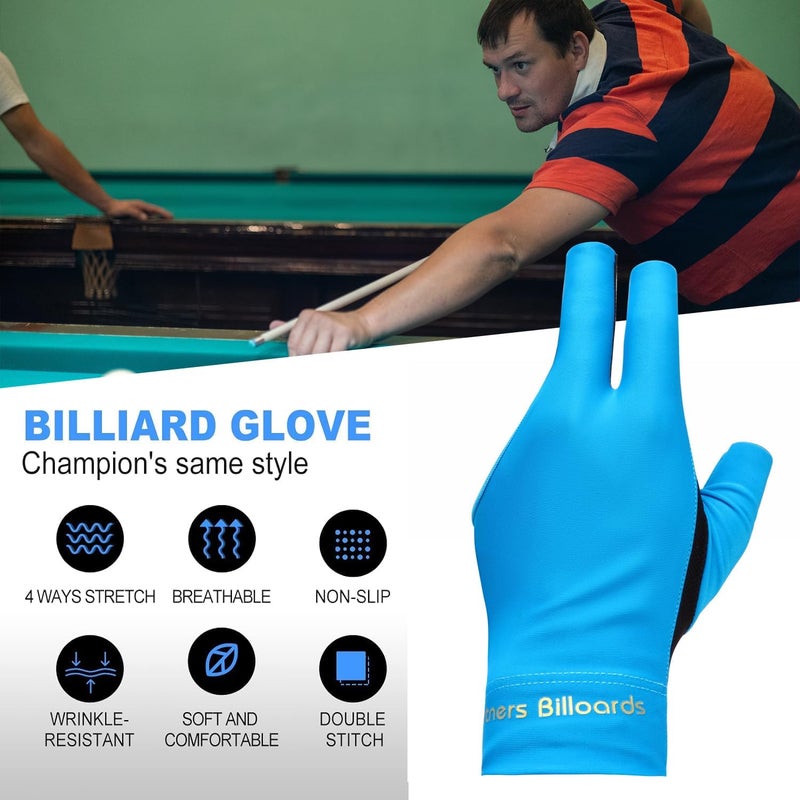 Arcjunys Pool Glove Left Hand 3 Finger Pool Glove Breathable Non Slip Billiards Glove Comfortable Pool Gloves Billiard Glove Billiard Gloves Billiards Gloves for Women or Men Billiard Accessories Blue - Image 5